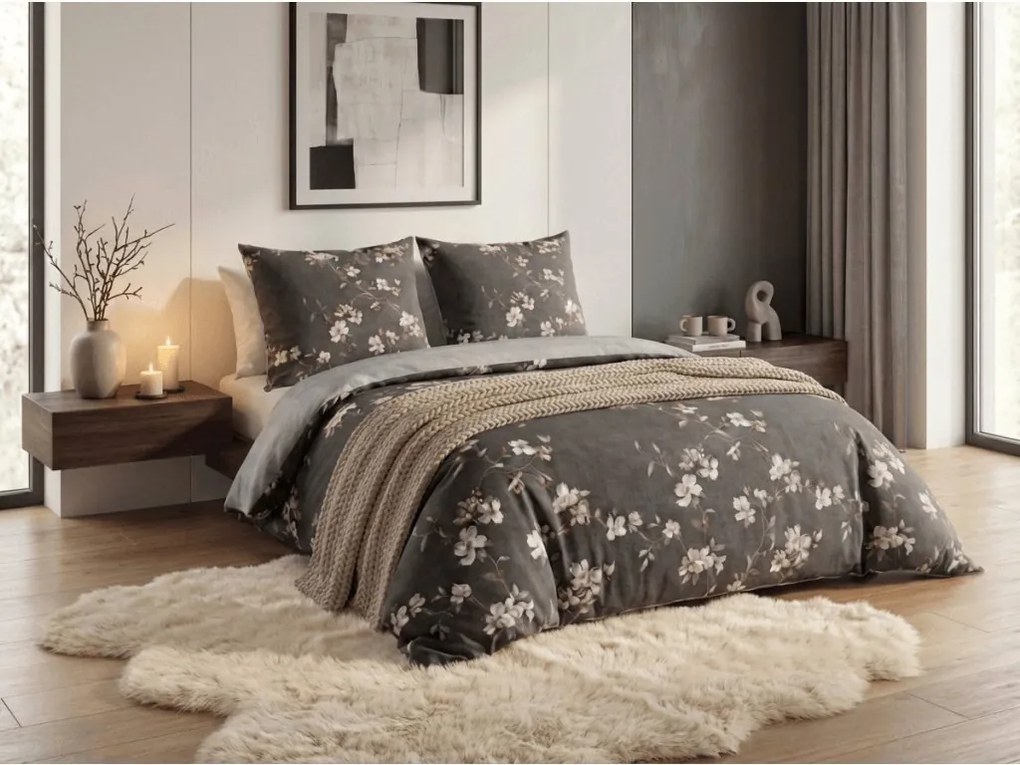 Flanelové obliečky z mikrovlákna BLOSSOM sivé Rozmer obliečky: 70 x 90 cm | 140 x 200 cm