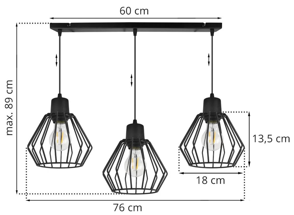 Závesné svietidlo NUVOLA 2, 3x čierne drôtené tienidlo