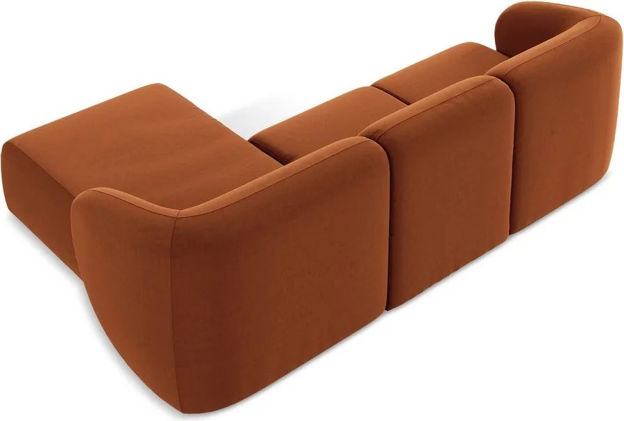 Zamatová rohová pohovka v terakotovej farbe (pravý roh/s leňoškou) Lani – Makamii