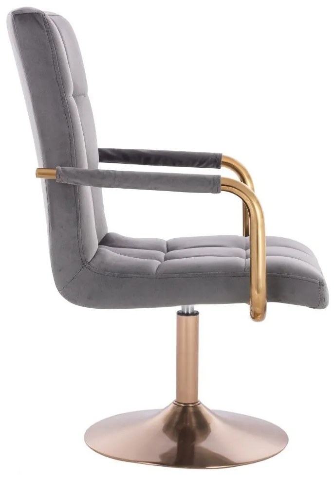 LuxuryForm DESIGN Otočná stolička VERONA GOLD VELUR na zlatom tanieri - tmavosivá
