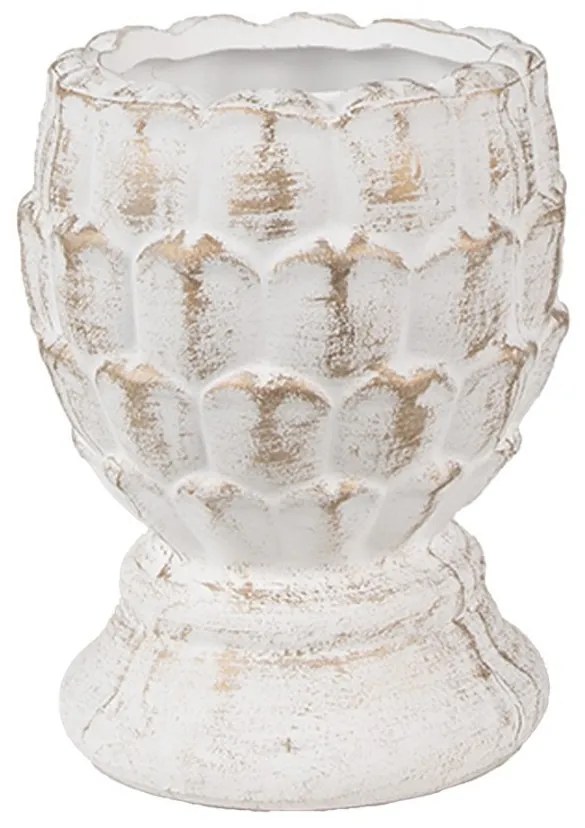 Bielo-zlatý cementový kvetináč Ø - 11*13 cm