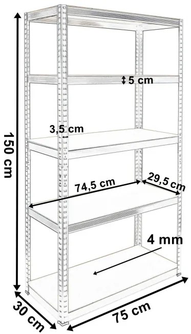 Regál 150x75x30 cm čierny