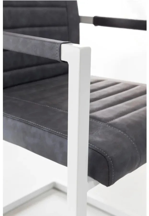 furniture-nabytek.cz - Masivní jídelní sestava Bullwer s 4 židlemi Picton, šedá/bílá, lakovaná akácie/kov/umělá kůže