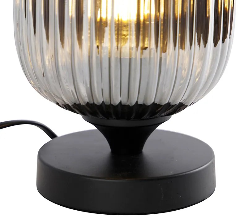 Art Deco stolná lampa čierna s dymovým sklom - Banci