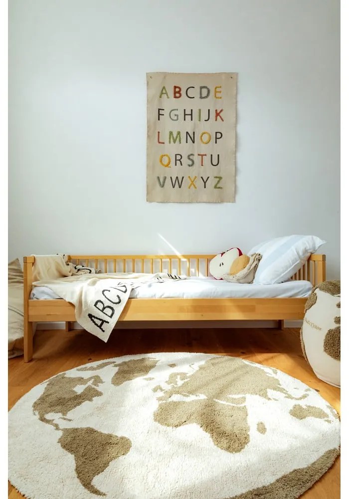 Zelený/krémový prateľný/ručne tkaný bavlnený detský koberec ø120 cm World Map – Lorena Canals