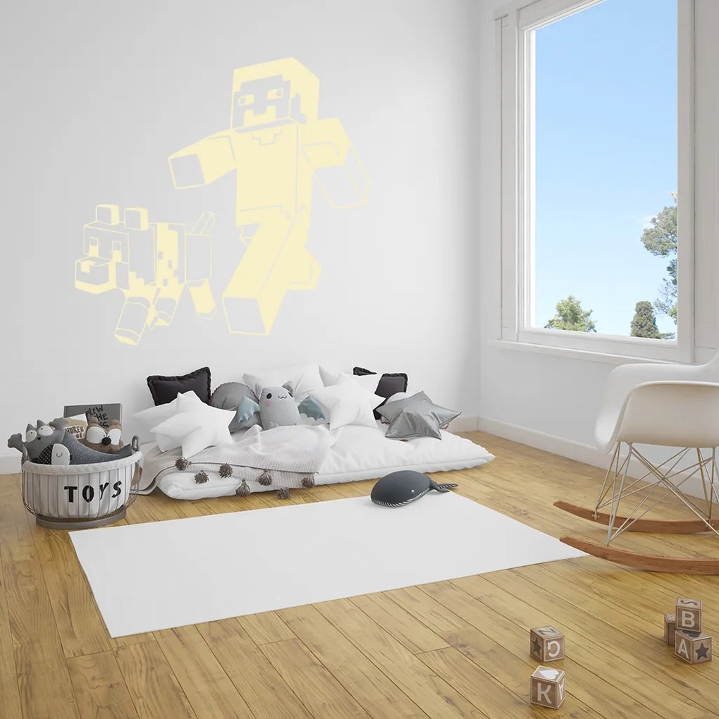 Veselá Stena Samolepka Minecraft so psom Farba: oranžová, Veľkosť: 60 x 58 cm