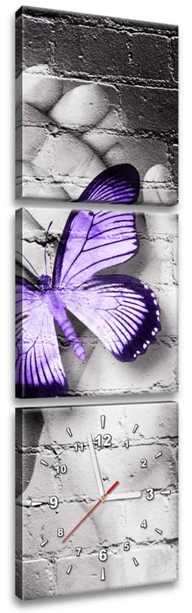 Gario Obraz s hodinami Fialový motýľ na dlaniach - 3 dielny Rozmery: 100 x 70 cm