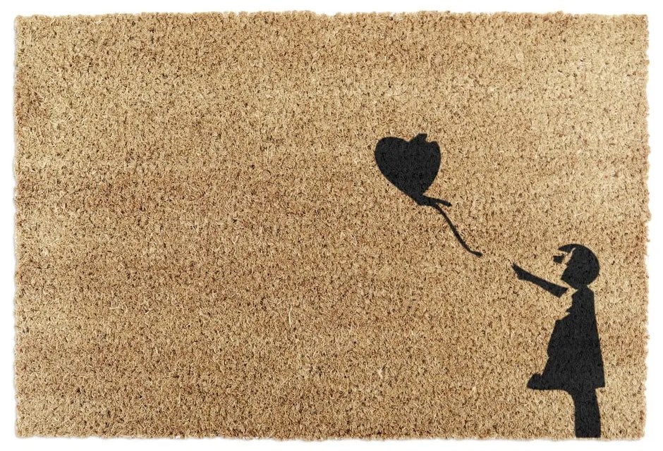 Rohožka z prírodného kokosového vlákna Artsy Doormats Girl with a Balloon Graffiti, 40 x 60 cm