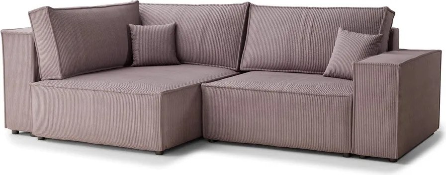 Fialová menčestrová rozkladacia/s úložným priestorom rohová pohovka (ľavý roh/do L) Tonga – Maison de Rêve