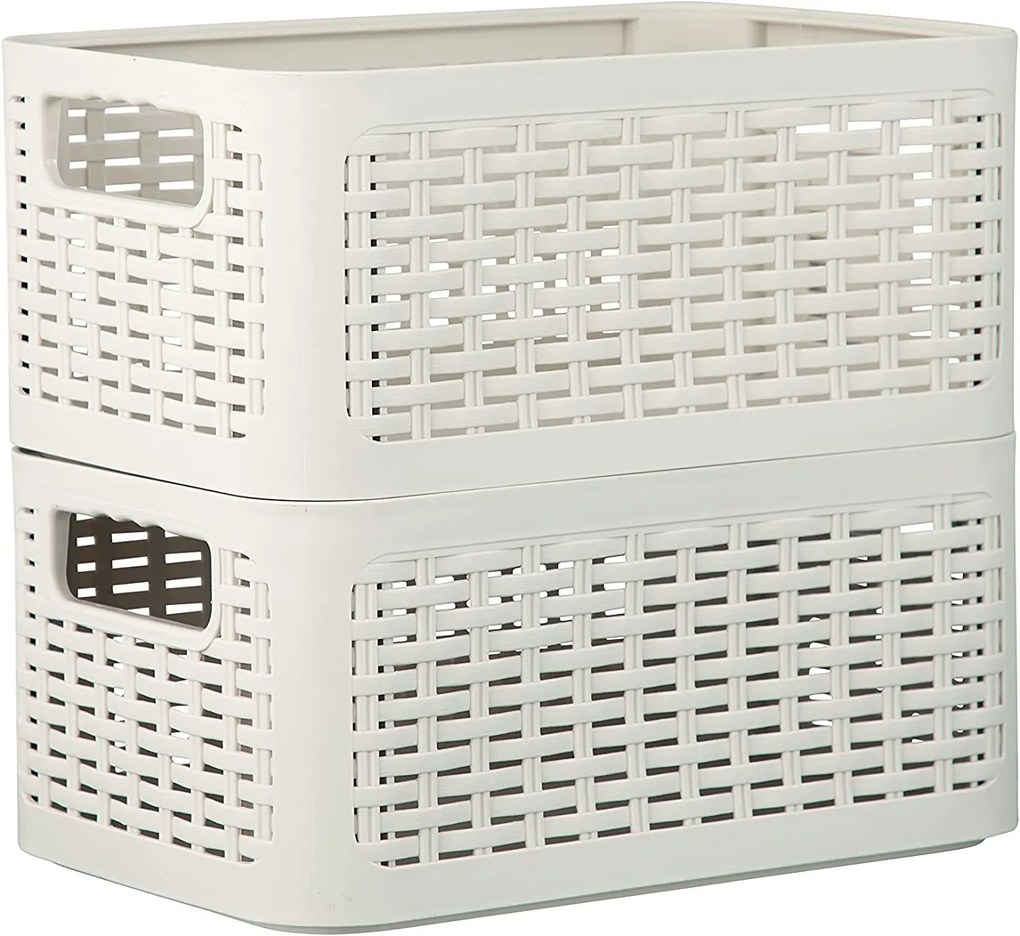 Úložný box, ratanový košík, STYLE2 Curver s vekom, krémový (29x20x14 - 6l)
