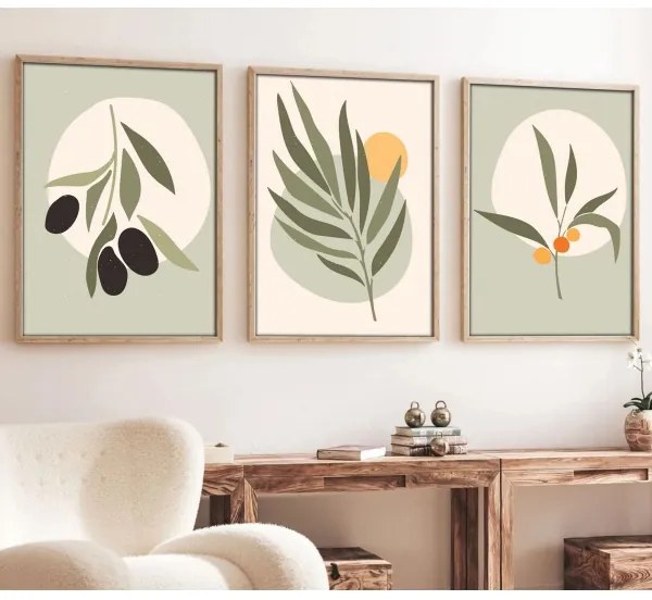 SADA 3x Obraz vo fotorámčeku 50x70 cm listy