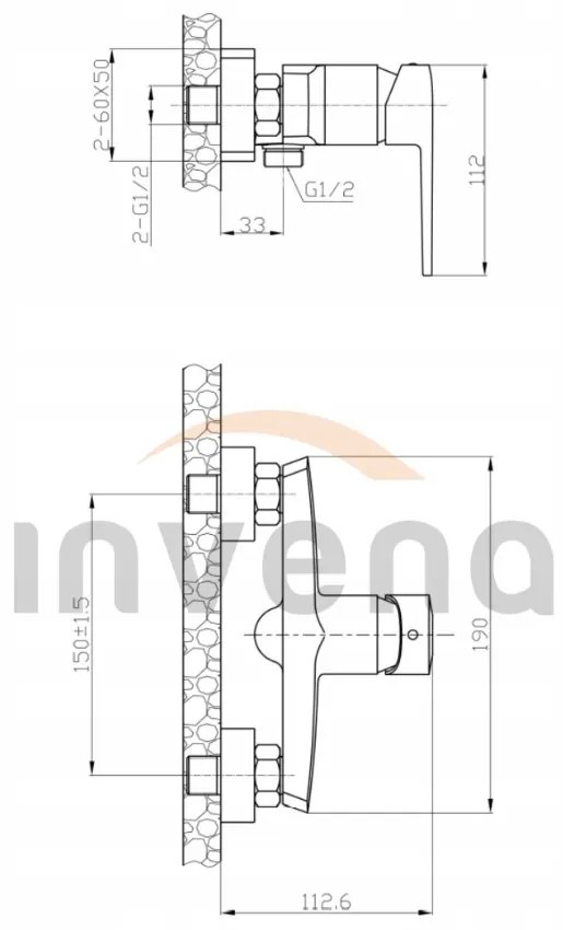 Invena Fira, nástenná sprchová batéria, čierna matná, INV-BN-71-004-V