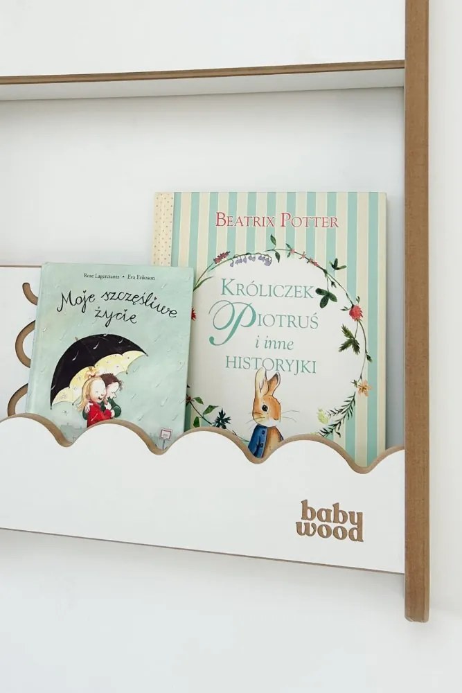 Detská nástenná polica stredná – 3 úrovne úložného priestoru Prírodná