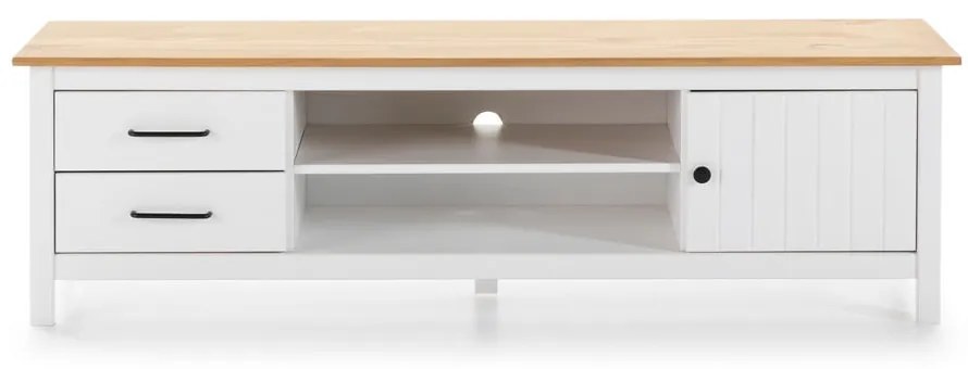 Biely TV stolík z borovicového dreva 158x47 cm Miranda – Marckeric