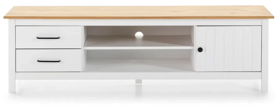 Biely TV stolík z borovicového dreva 158x47 cm Miranda – Marckeric
