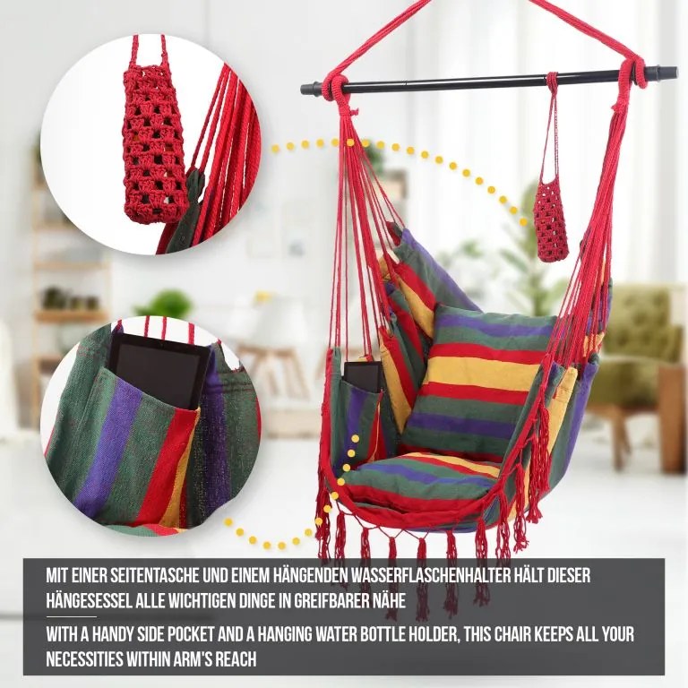 MIADOMODO Závesné hojdacie kreslo, farebné, dovnútra aj von