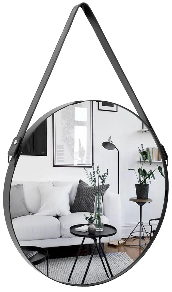 Dekorstudio Okrúhle Retro zrkadlo na koženom páse 60cm