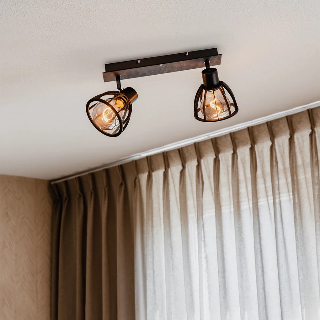 Priemyselné stropné svietidlo čierne 2-žiarovkové - Fotu