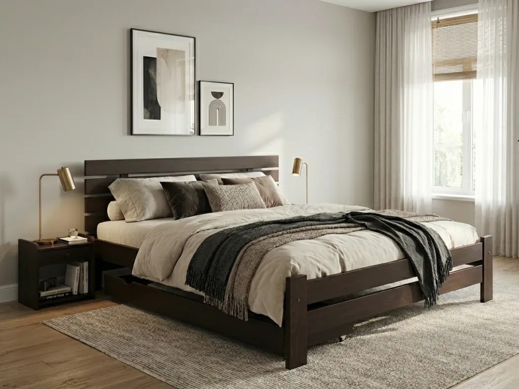 Posteľ PARIS zvýšená 160x200 cm, orech Rošt: Bez roštu, Matrac: Matrac DELUXE 10 cm
