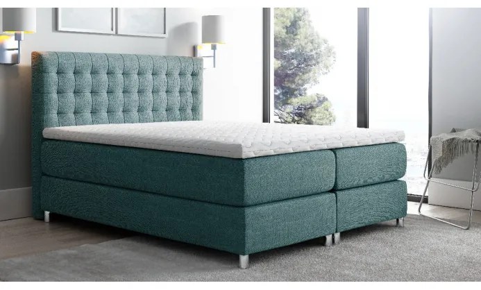 Vysoká čalouněná postel boxspring Luca modrá 180 + topper zdarma