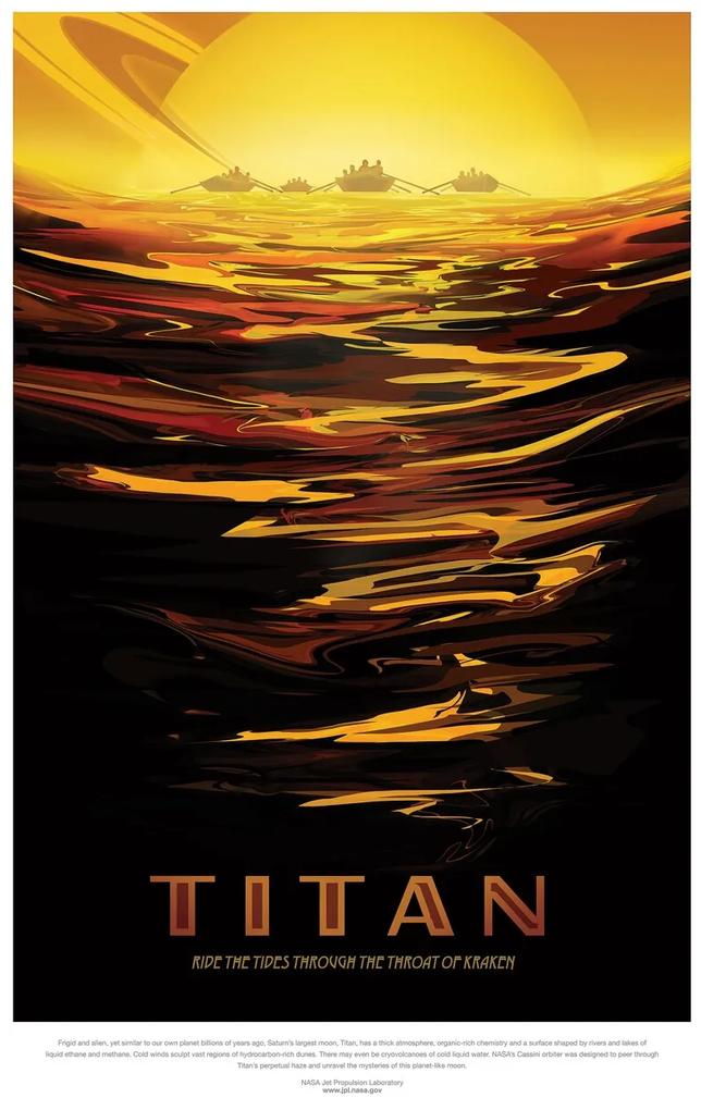 Ilustrácia Titan (Retro Planet & Moon Poster) - Space Series (NASA), (26.7 x 40 cm)