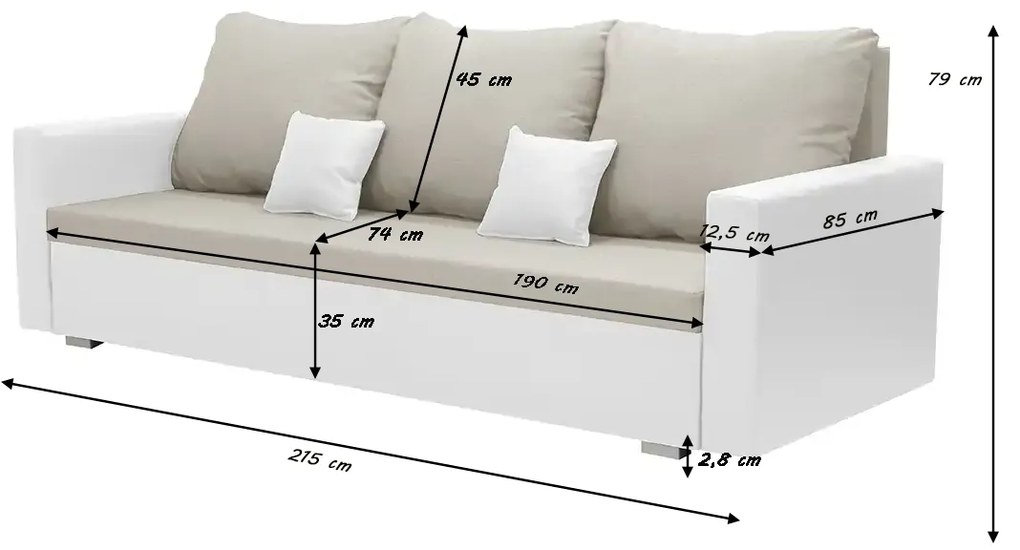 Pohovka 3-miestna s funkciou spania EKO Sivá/čierna