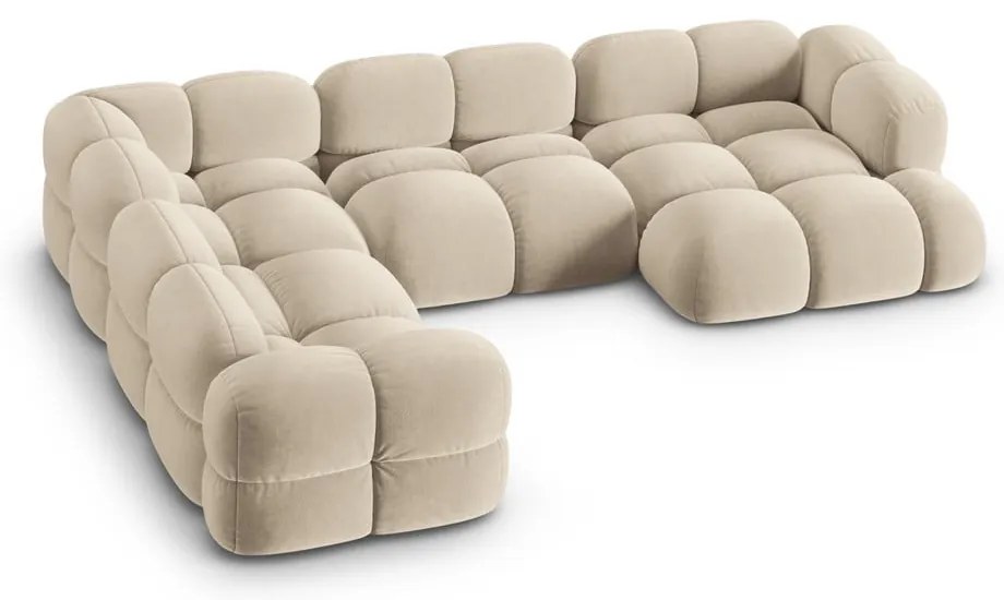 Béžová zamatová rohová pohovka (ľavý roh/do tvaru "U") Loretto – Cosmopolitan Design