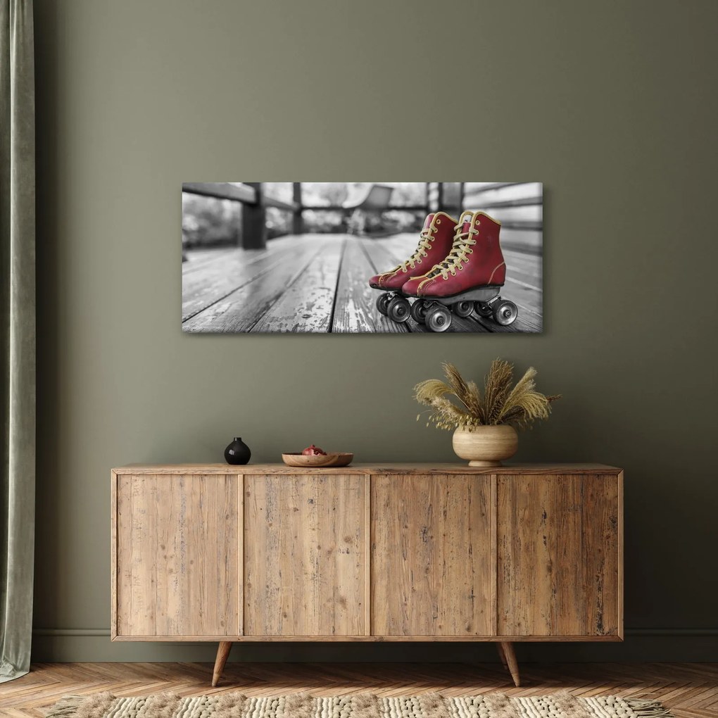 Obraz červených starých kolieskových topánok (120x50 cm)
