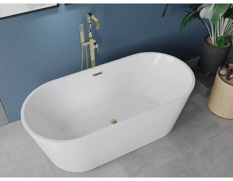 Mexen Luna, voľne stojaca vaňa 180 x 80 cm, biela, zlatý matný prepad, 52031808000-55