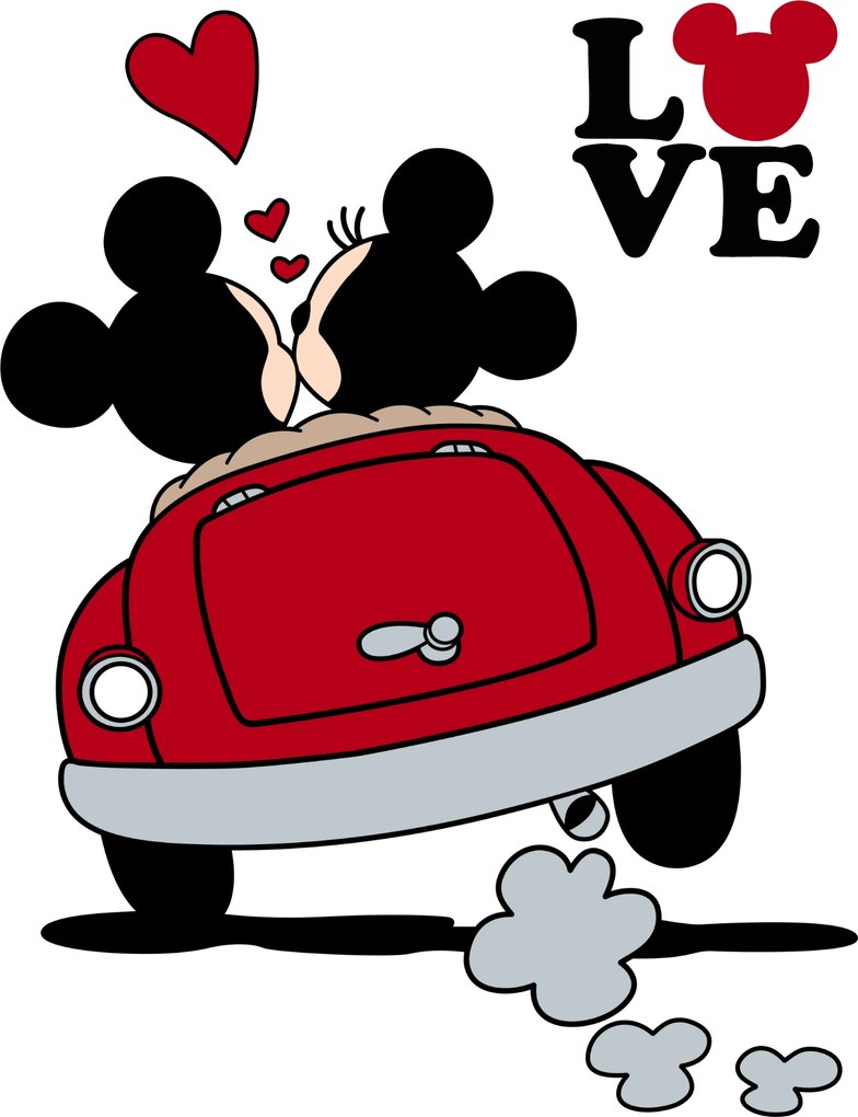 60x80cm Mickey a Minnie v aute - textilná nálepka na stenu