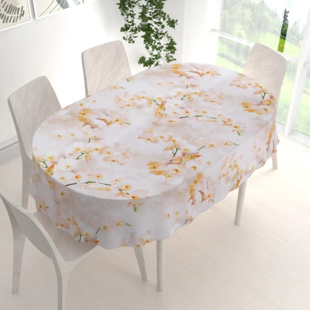 Biante Teflónový oválny obrus TF-045 Orchidey na béžovom 140x160 cm