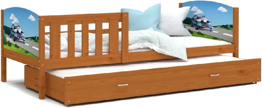 Expedo Detská posteľ DOBBY P2 s obojstrannou potlačou + matrac + rošt ZADARMO, 184x80 cm, olcha/vzor 01