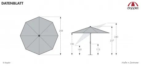 Doppler ACTIVE 210 cm - slnečník so stredovou nohou - 2. akosť (S198)