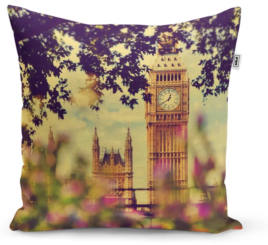 Sablio Vankúš Londýn Big Ben Flowers - 40x40 cm