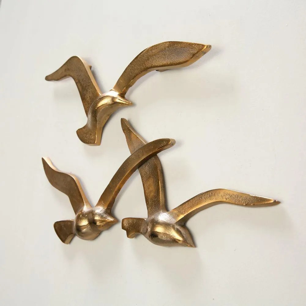 Kovová dekorácia na stenu Gold Birds 13x35 cm + 12x40 cm