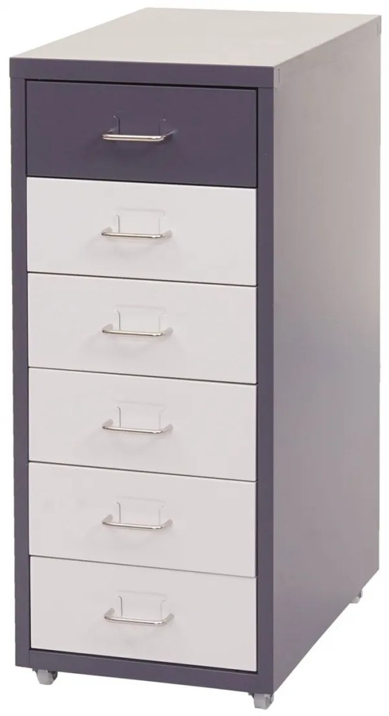 Zásuvková skrinka Boston T851 - 69x28x41cm, 6 zásuviek - tmavosivá biela-tmavosivá