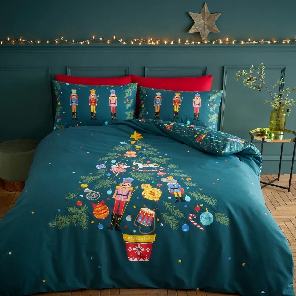 Tmavozelené obliečky na jednolôžko 135x200 cm Nutcracker – Catherine Lansfield
