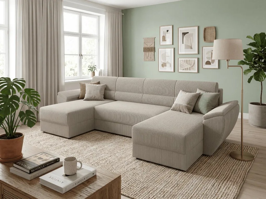 Rozkladacia sedacia súprava do U TAVERO 321x140 cm, svetlobéžová