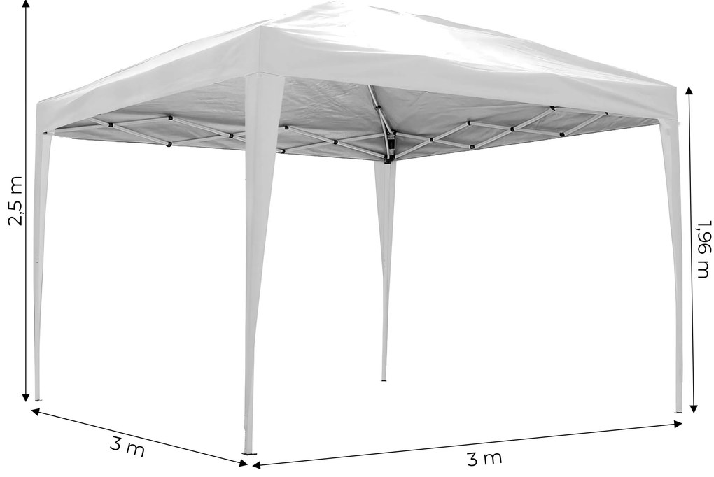 Záhradný pavilónový stan 3x3 m, s automaticky rozťahovacou strechou, biely, MultiGarden