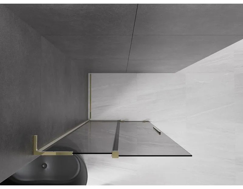 Mexen Velar L, posuvná sprchová zástena Walk-in 100 x 200 cm, 8mm šedé sklo, zlatá lesklá, 871-100-003-43-50