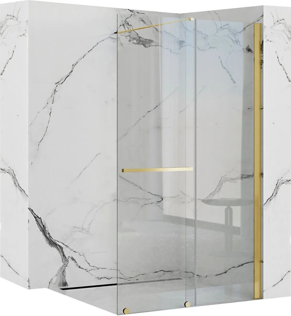 Posuvná bezrámová sprchová zastena REA CORTIS 120 cm, zlatá/transparent - bez vaničky