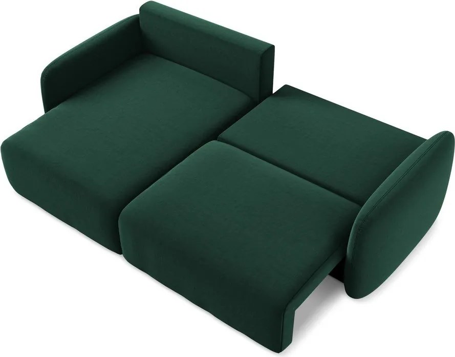 Tmavozelená zamatová rozkladacia/s úložným priestorom rohová pohovka (ľavý roh/s leňoškou) Kalena – Makamii