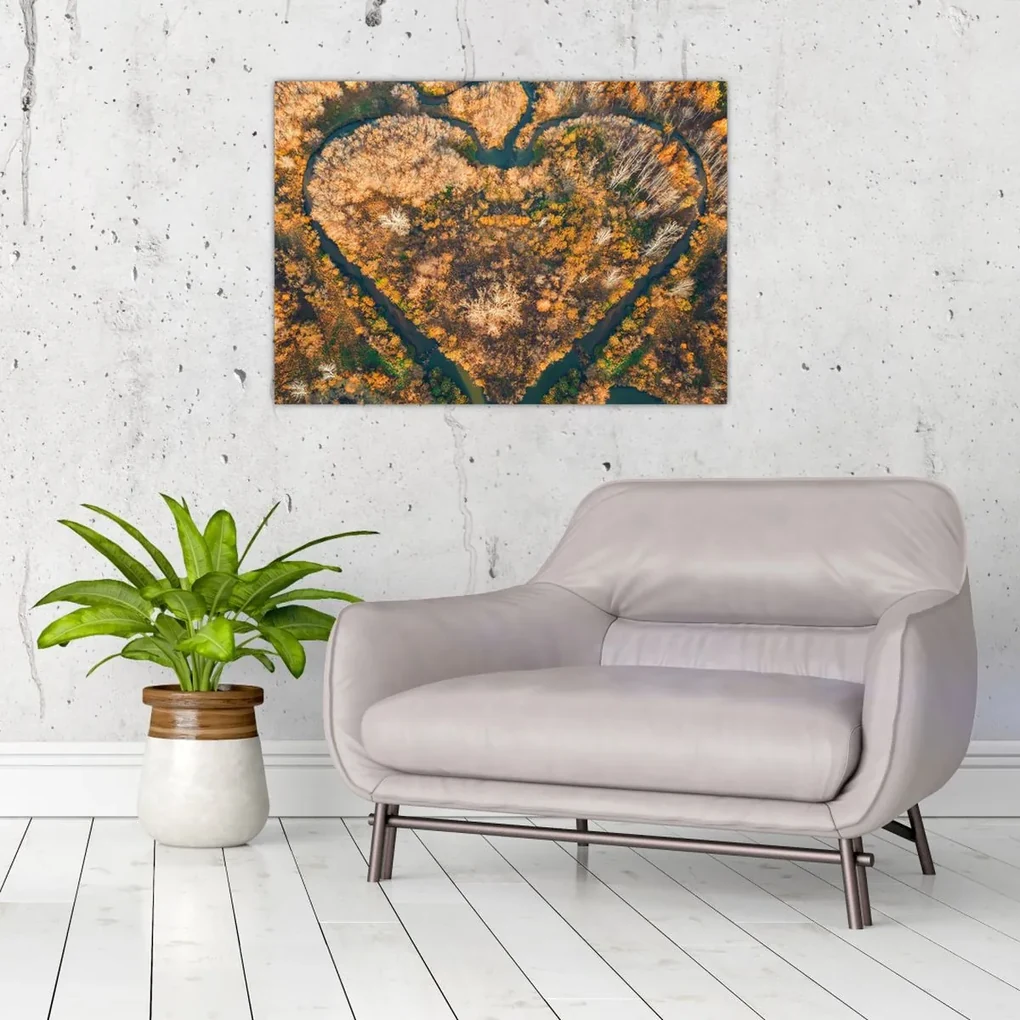 Sklenený obraz - Rieka v tvare srdca (70x50 cm)