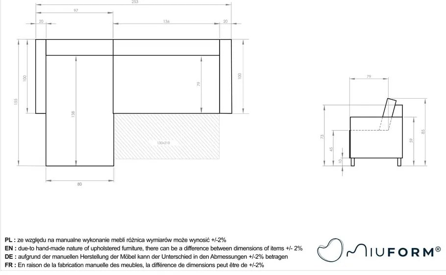 Menčestrová rozkladacia rohová pohovka v tehlovej farbe (variabilná) Lazy Lukka – Miuform