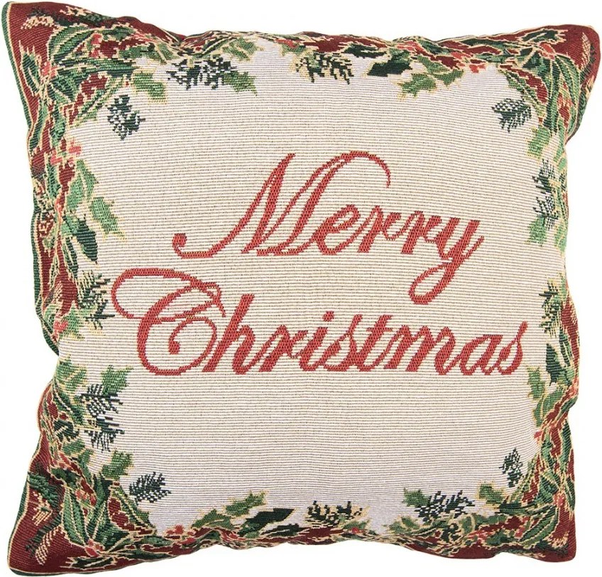 Béžovo-červený dekoračný vankúš Marry Christmas - 44*44*4 cm