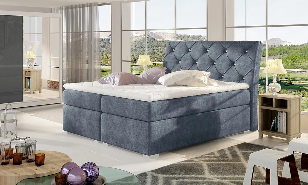 Čalúnená manželská posteľ s úložným priestorom Beneto 180 - modrá