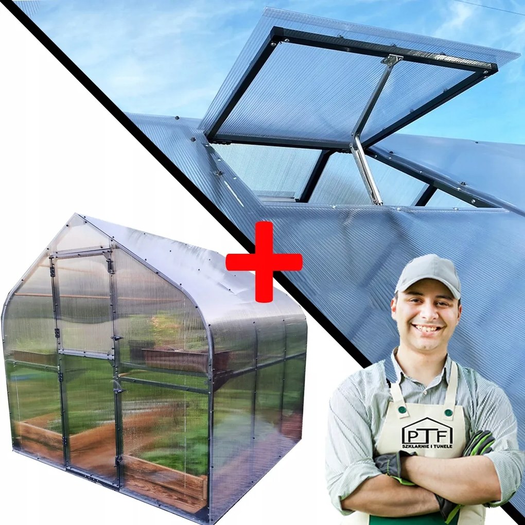 Skleník Polykarbonátový Tunel 5M2 250X205 Ptf Poľsko Antracit Grafit Okno