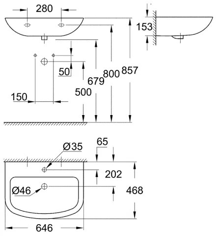 GROHE 39420000 - Závesné umývadlo EURO CERAMIC 646 × 468 mm keramika/biela