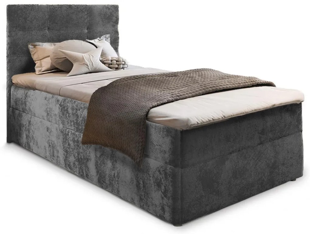 Čalúnená posteľ boxspring GLORIEN VELVET 80x200 cm sivá Matrac: Bonell pružinová matrac