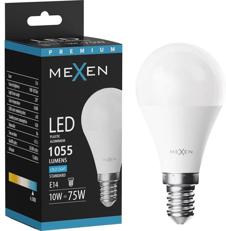 Mexen Nova, LED žiarovka E14, G45, 10W, studená - 6500K, 1055 lm - L101-E14-1065-01